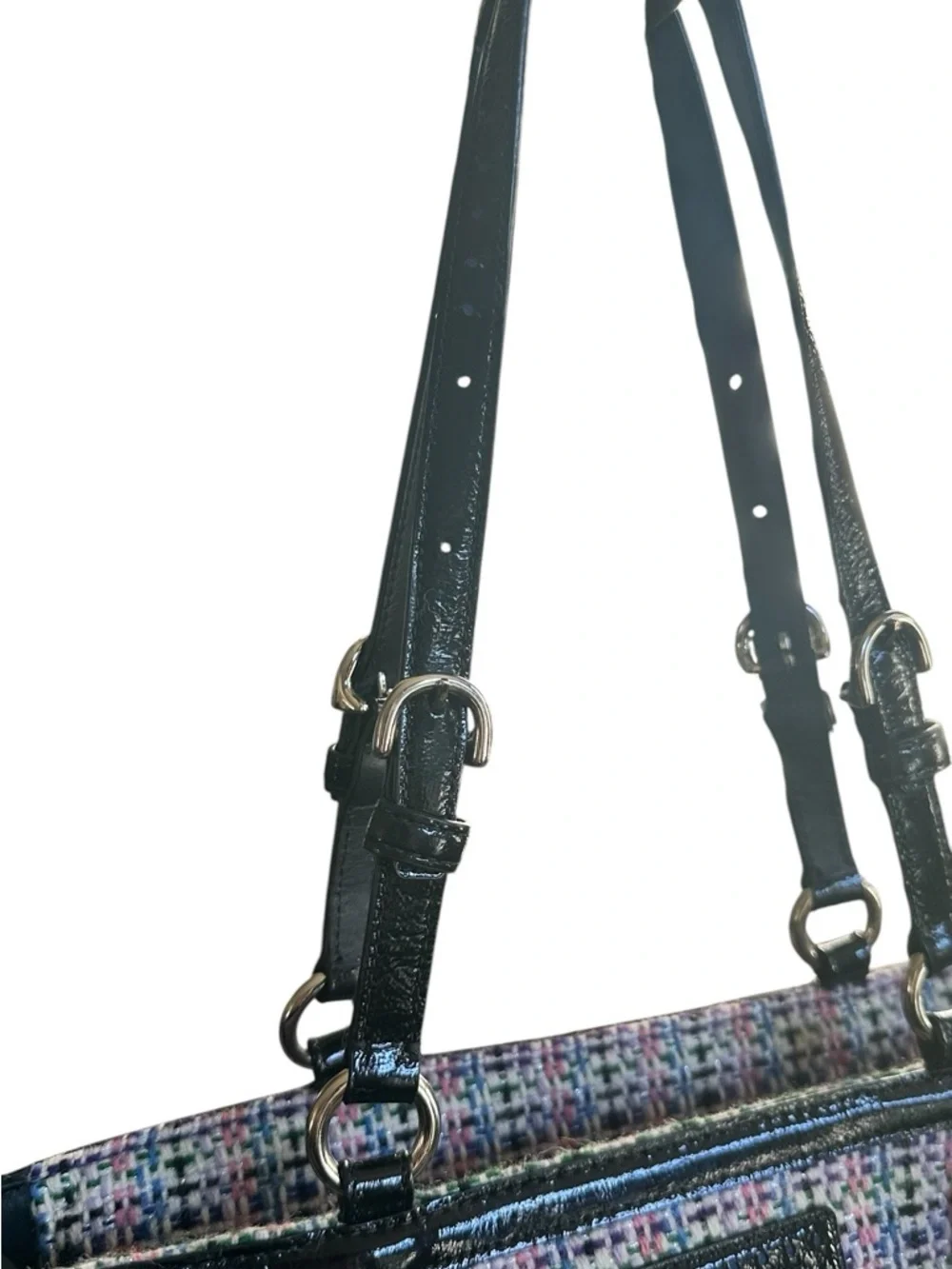 Coach Tweed Plaid Tote F17699 Black Patent Trim Satchel